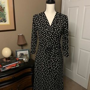 Ann Taylor Black & White Polka Dot Wrap Dress